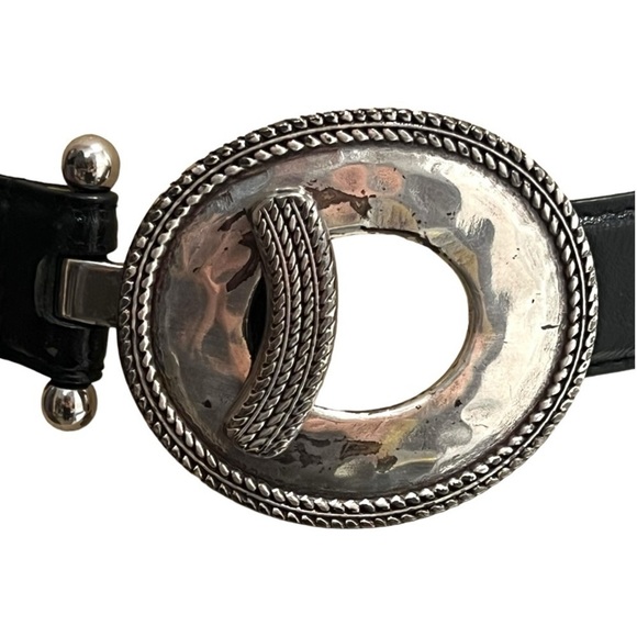 Black Leather Belt with Silver Buckle - Picture 5 of 10